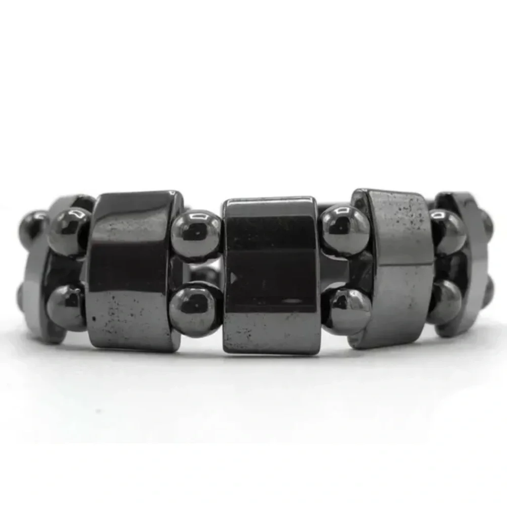 NWOT Genuine Black Hematite Rectangle Gemstone Design Stretchable Bracelet